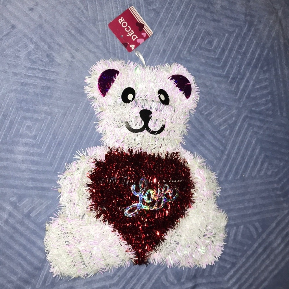 ♥️🆕♥️ Red &‎ White Tinsel Hanging Bear with LOVE